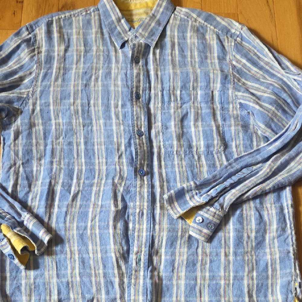 Indigo Palms Linen Shirt Large